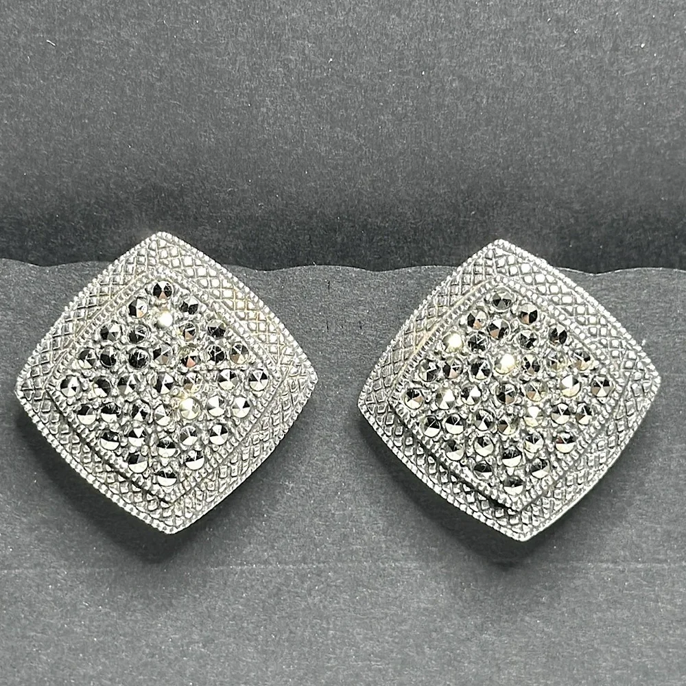 VINTAGE x STERLING SILVER DESIGNER ARTISAN EARRINGS | 925 & MARCASITES |TIMELESS